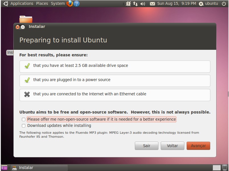 Screenshots do instalador do Ubuntu 10.10