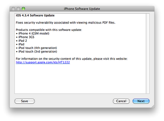 Atualização para o iOS 4.3.4
