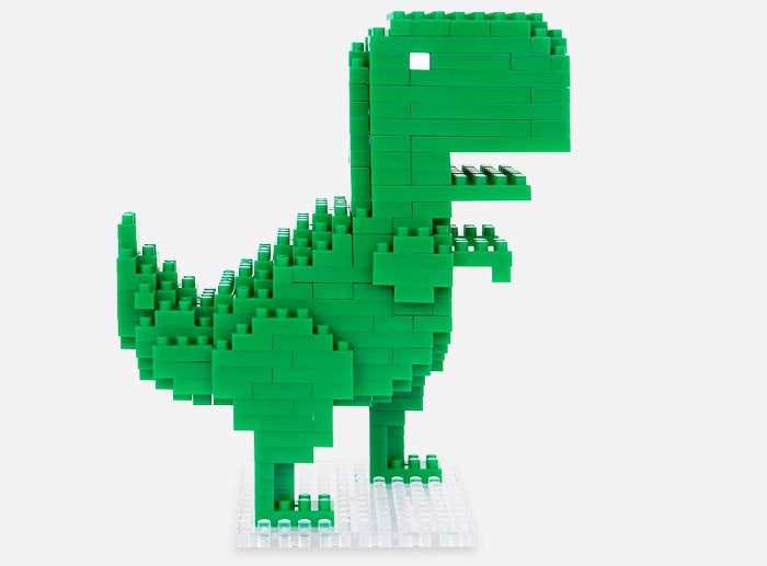 Chrome Dino Brick Set vem com dinossauro para montar
