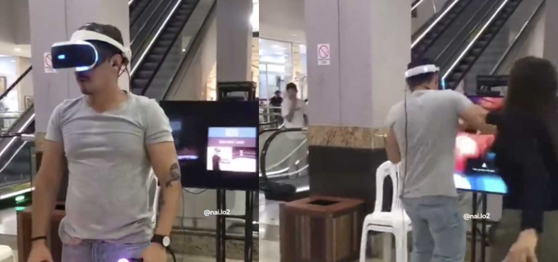 Homem da soco em TV de shopping na Bahia ao usar o PlayStation VR