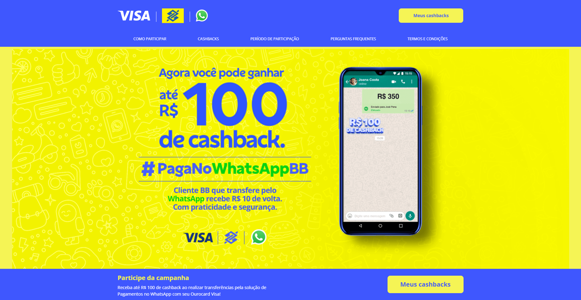 Ganhe até R$ 100 de cashback fazendo pagamentos pelo WhatsApp